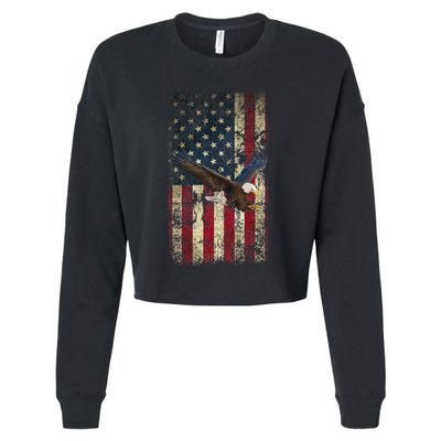 US Vintage flag for american Independence Day on 4th of July Cropped Pullover Crew