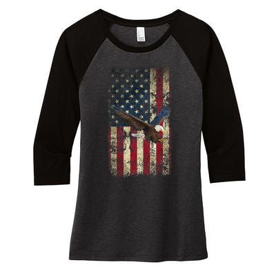 US Vintage flag for american Independence Day on 4th of July Women's Tri-Blend 3/4-Sleeve Raglan Shirt