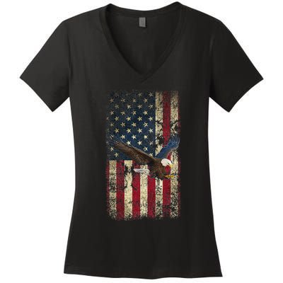 US Vintage flag for american Independence Day on 4th of July Women's V-Neck T-Shirt