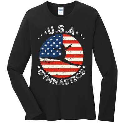 USA Vintage Gymnastics Team Retro Support USA Gymnast Ladies Long Sleeve Shirt