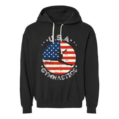 Usa Vintage Gymnastics Team Retro Support Usa Women Gymnast Garment-Dyed Fleece Hoodie