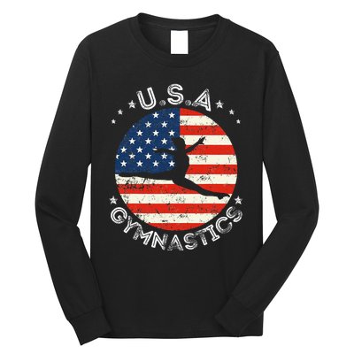 Usa Vintage Gymnastics Team Retro Support Usa Women Gymnast Long Sleeve Shirt