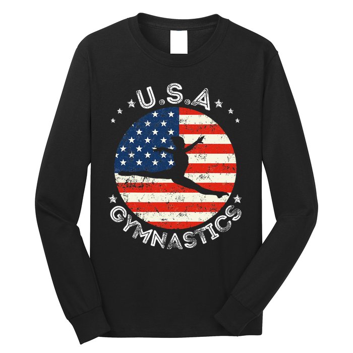 Usa Vintage Gymnastics Team Retro Support Usa Women Gymnast Long Sleeve Shirt