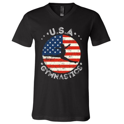 Usa Vintage Gymnastics Team Retro Support Usa Women Gymnast V-Neck T-Shirt