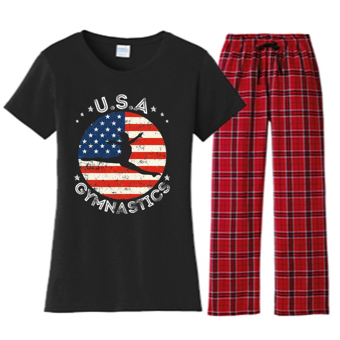 Usa Vintage Gymnastics Team Retro Support Usa Women Gymnast Women's Flannel Pajama Set