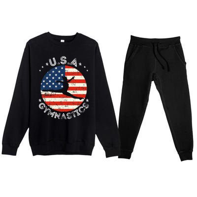 Usa Vintage Gymnastics Team Retro Support Usa Women Gymnast Premium Crewneck Sweatsuit Set