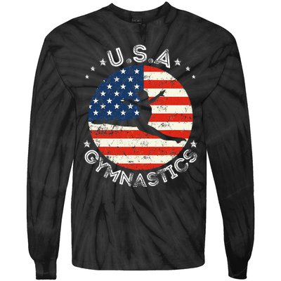 Usa Vintage Gymnastics Team Retro Support Usa Women Gymnast Tie-Dye Long Sleeve Shirt