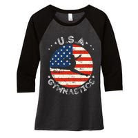 Usa Vintage Gymnastics Team Retro Support Usa Women Gymnast Women's Tri-Blend 3/4-Sleeve Raglan Shirt