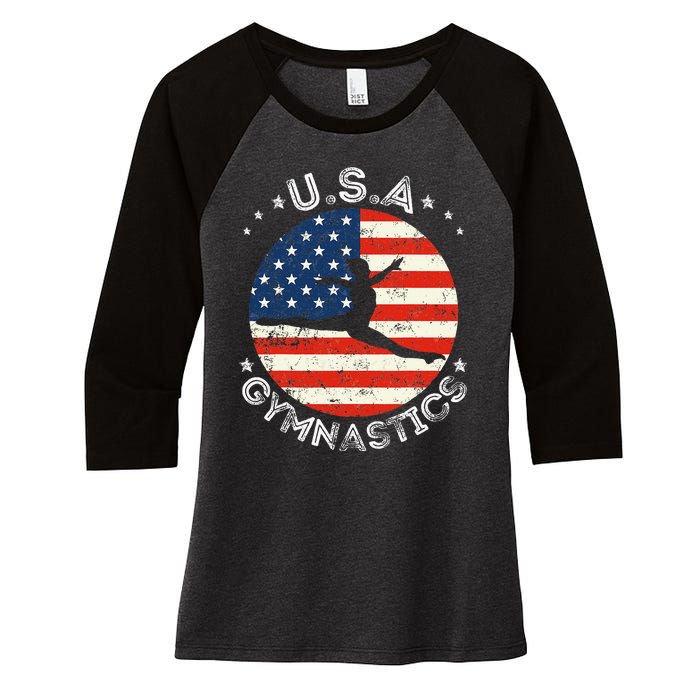 Usa Vintage Gymnastics Team Retro Support Usa Women Gymnast Women's Tri-Blend 3/4-Sleeve Raglan Shirt