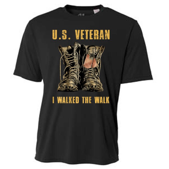 US Veteran I Walked The Walk Combat Boots Dogtag USA Flag Cooling Performance Crew T-Shirt