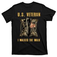 US Veteran I Walked The Walk Combat Boots Dogtag USA Flag T-Shirt