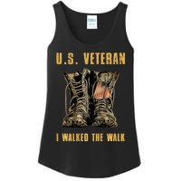 US Veteran I Walked The Walk Combat Boots Dogtag USA Flag Ladies Essential Tank