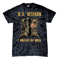 US Veteran I Walked The Walk Combat Boots Dogtag USA Flag Tie-Dye T-Shirt