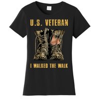 US Veteran I Walked The Walk Combat Boots Dogtag USA Flag Women's T-Shirt