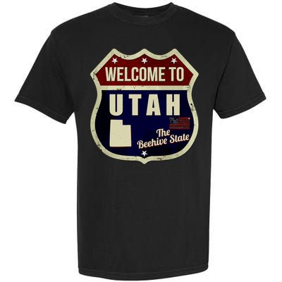 Utah Vintage Metal Road Sign Logo Garment-Dyed Heavyweight T-Shirt
