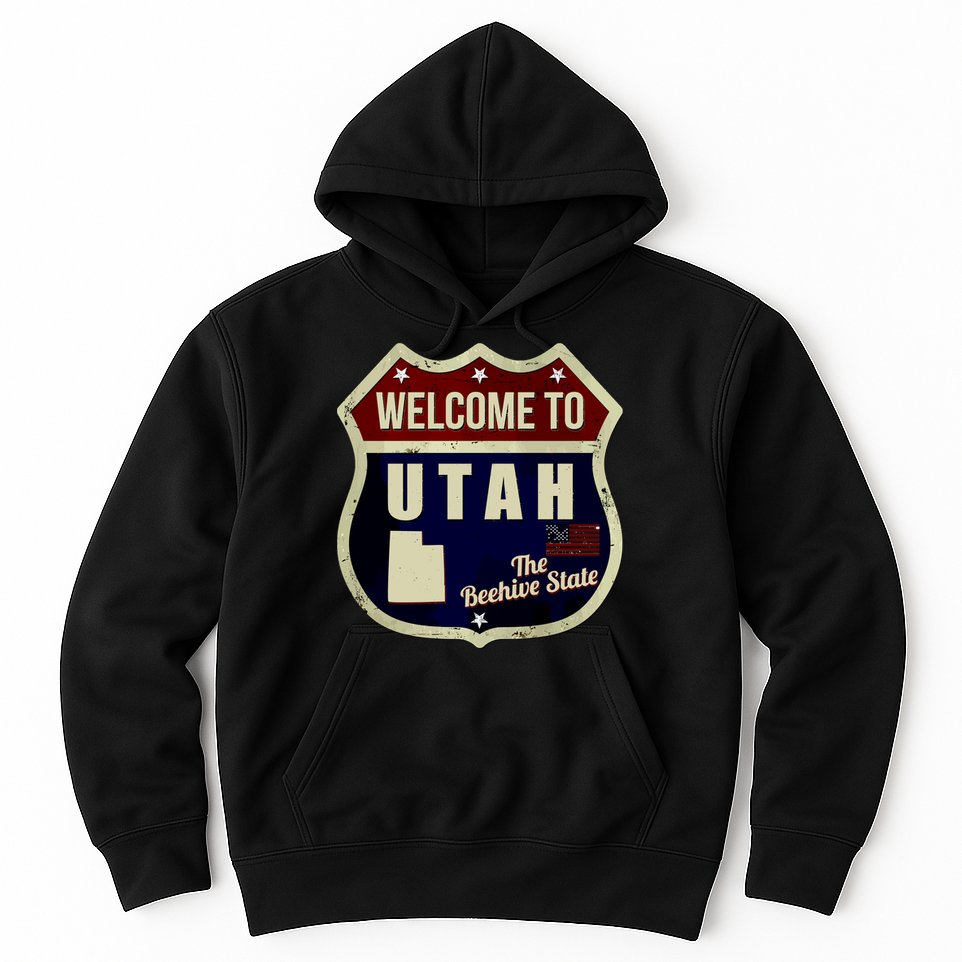 Utah Vintage Metal Road Sign Logo Hoodie