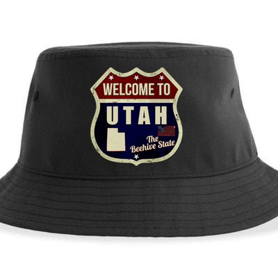 Utah Vintage Metal Road Sign Logo Sustainable Bucket Hat