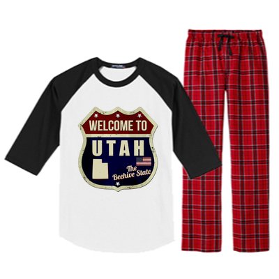 Utah Vintage Metal Road Sign Logo Raglan Sleeve Pajama Set