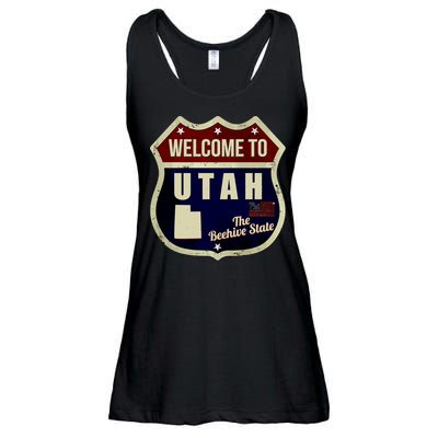Utah Vintage Metal Road Sign Logo Ladies Essential Flowy Tank