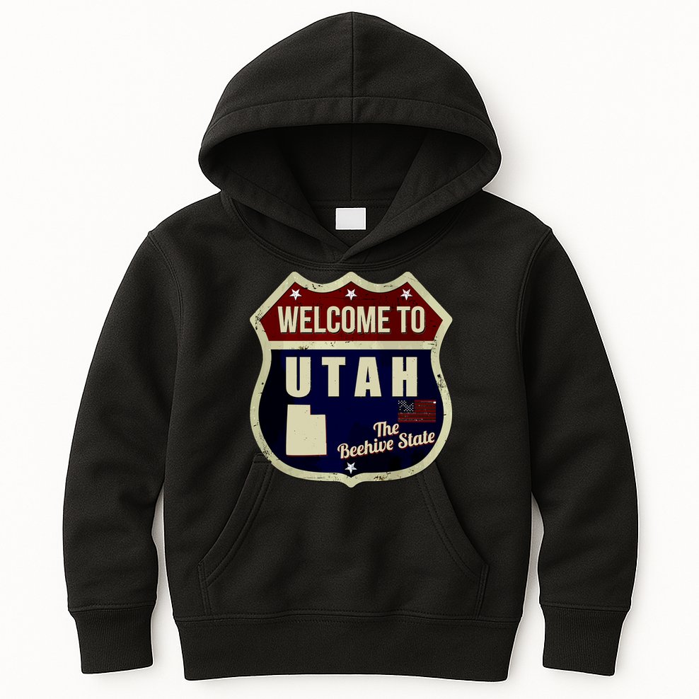 Utah Vintage Metal Road Sign Logo Kids Hoodie