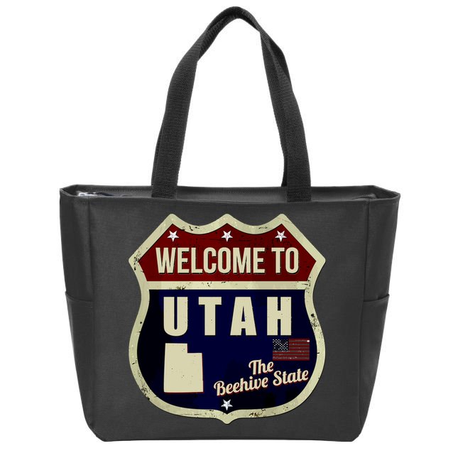 Utah Vintage Metal Road Sign Logo Zip Tote Bag