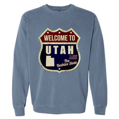 Utah Vintage Metal Road Sign Logo Garment-Dyed Sweatshirt