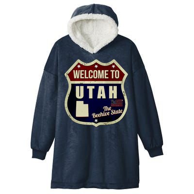 Utah Vintage Metal Road Sign Logo Hooded Wearable Blanket