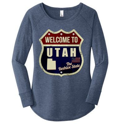 Utah Vintage Metal Road Sign Logo Women's Perfect Tri Tunic Long Sleeve Shirt