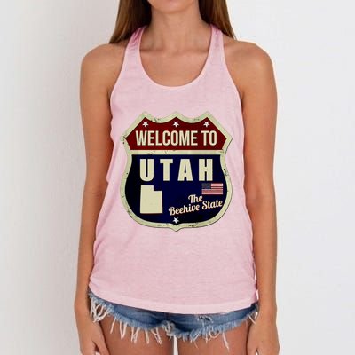 Utah Vintage Metal Road Sign Logo Women's Knotted Racerback Tank