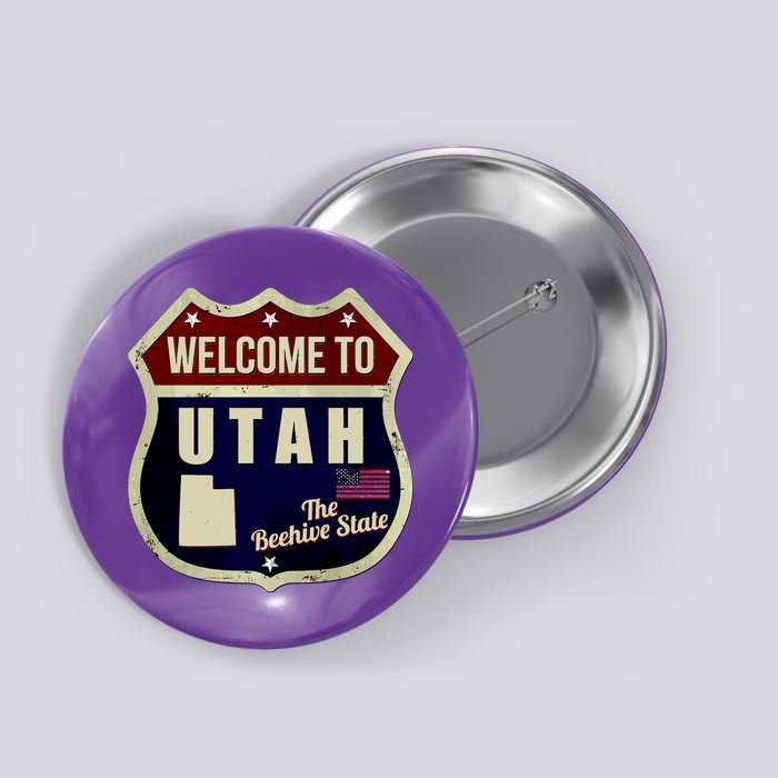 Utah Vintage Metal Road Sign Logo Button