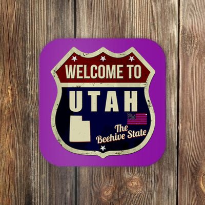 Utah Vintage Metal Road Sign Logo Coaster