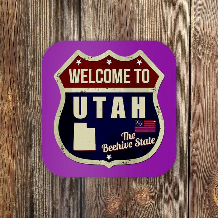 Utah Vintage Metal Road Sign Logo Coaster