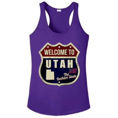 Utah Vintage Metal Road Sign Logo Ladies PosiCharge Competitor Racerback Tank