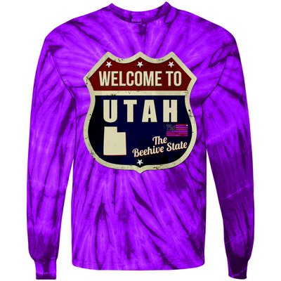 Utah Vintage Metal Road Sign Logo Tie-Dye Long Sleeve Shirt