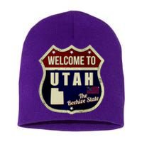 Utah Vintage Metal Road Sign Logo Short Acrylic Beanie