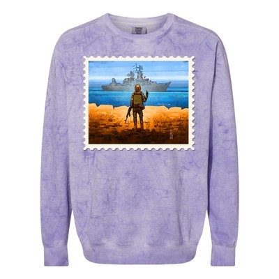 Ukraine Vs Russian Warship Stamp Colorblast Crewneck Sweatshirt