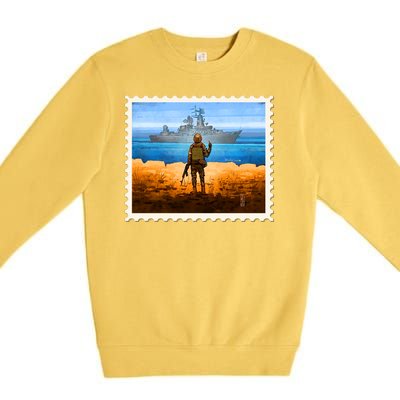 Ukraine Vs Russian Warship Stamp Premium Crewneck Sweatshirt