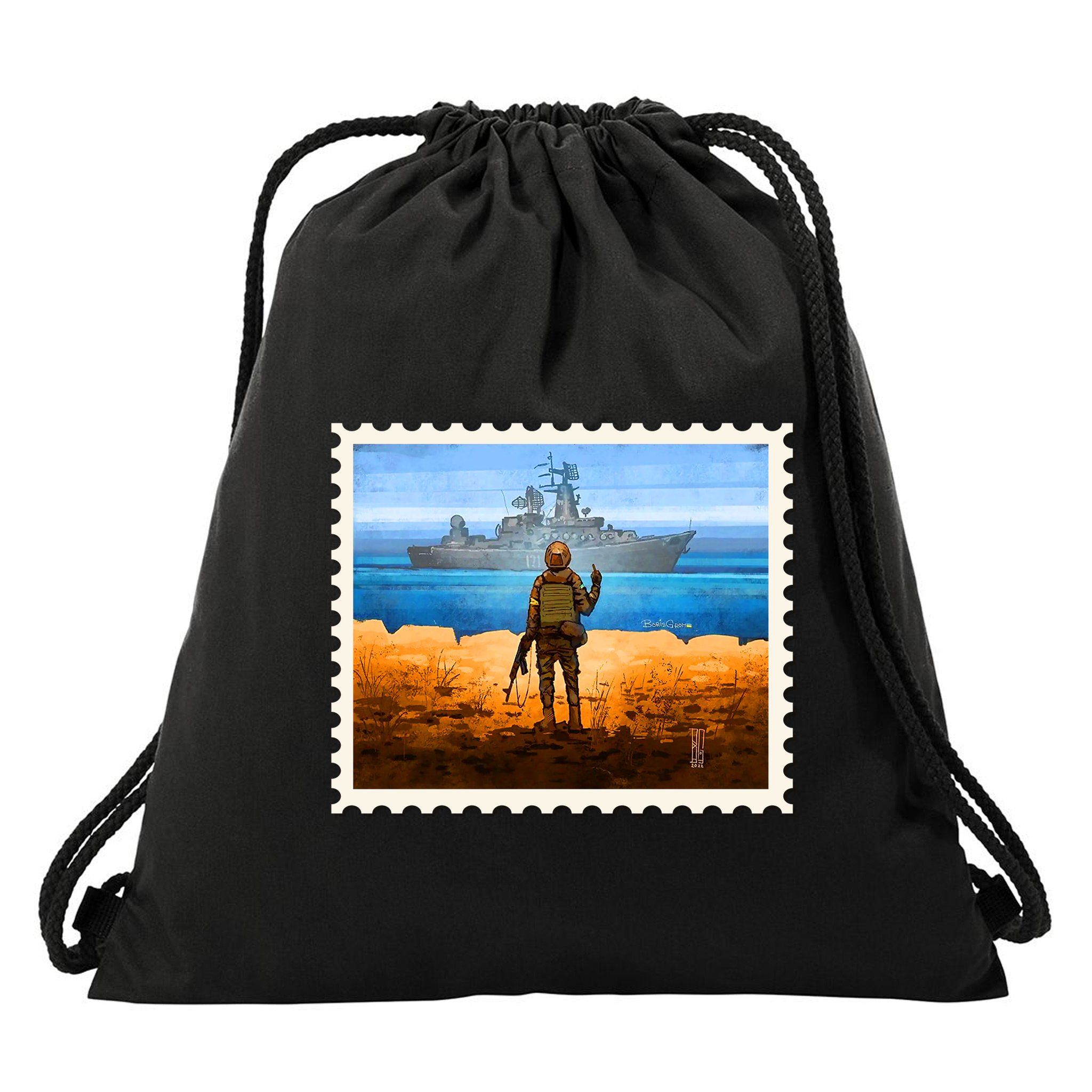 Ukraine Vs Russian Warship Stamp Drawstring Bag