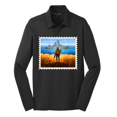 Ukraine Vs Russian Warship Stamp Silk Touch Performance Long Sleeve Polo