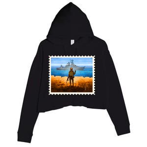 Ukraine Vs Russian Warship Stamp Crop Fleece Hoodie