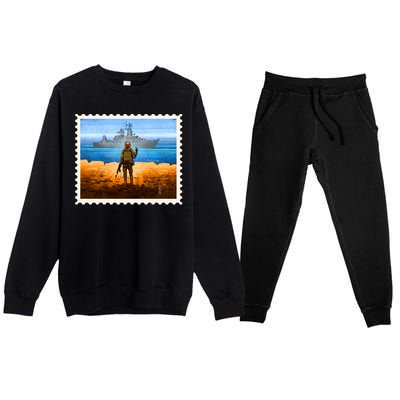 Ukraine Vs Russian Warship Stamp Premium Crewneck Sweatsuit Set