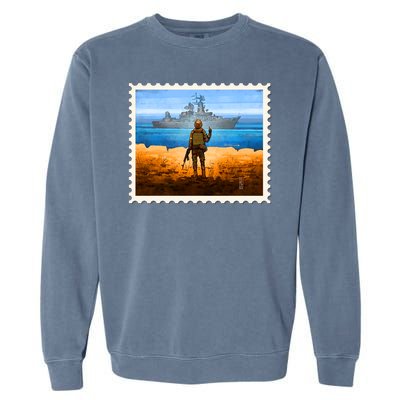 Ukraine Vs Russian Warship Stamp Garment-Dyed Sweatshirt