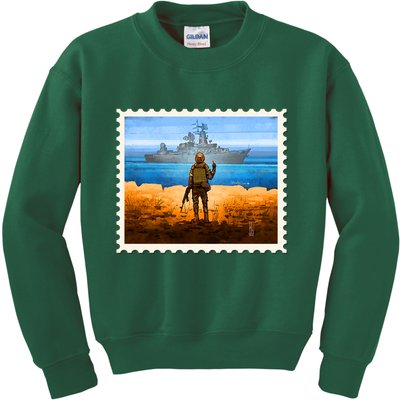 Ukraine Vs Russian Warship Stamp Kids Sweatshirt