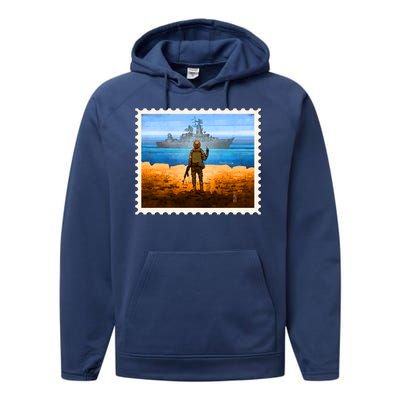 Ukraine Vs Russian Warship Stamp Performance Fleece Hoodie