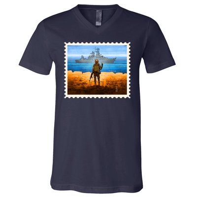 Ukraine Vs Russian Warship Stamp V-Neck T-Shirt