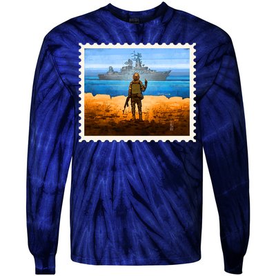 Ukraine Vs Russian Warship Stamp Tie-Dye Long Sleeve Shirt