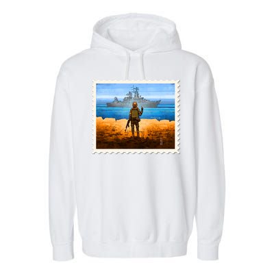 Ukraine Vs Russian Warship Stamp Garment-Dyed Fleece Hoodie