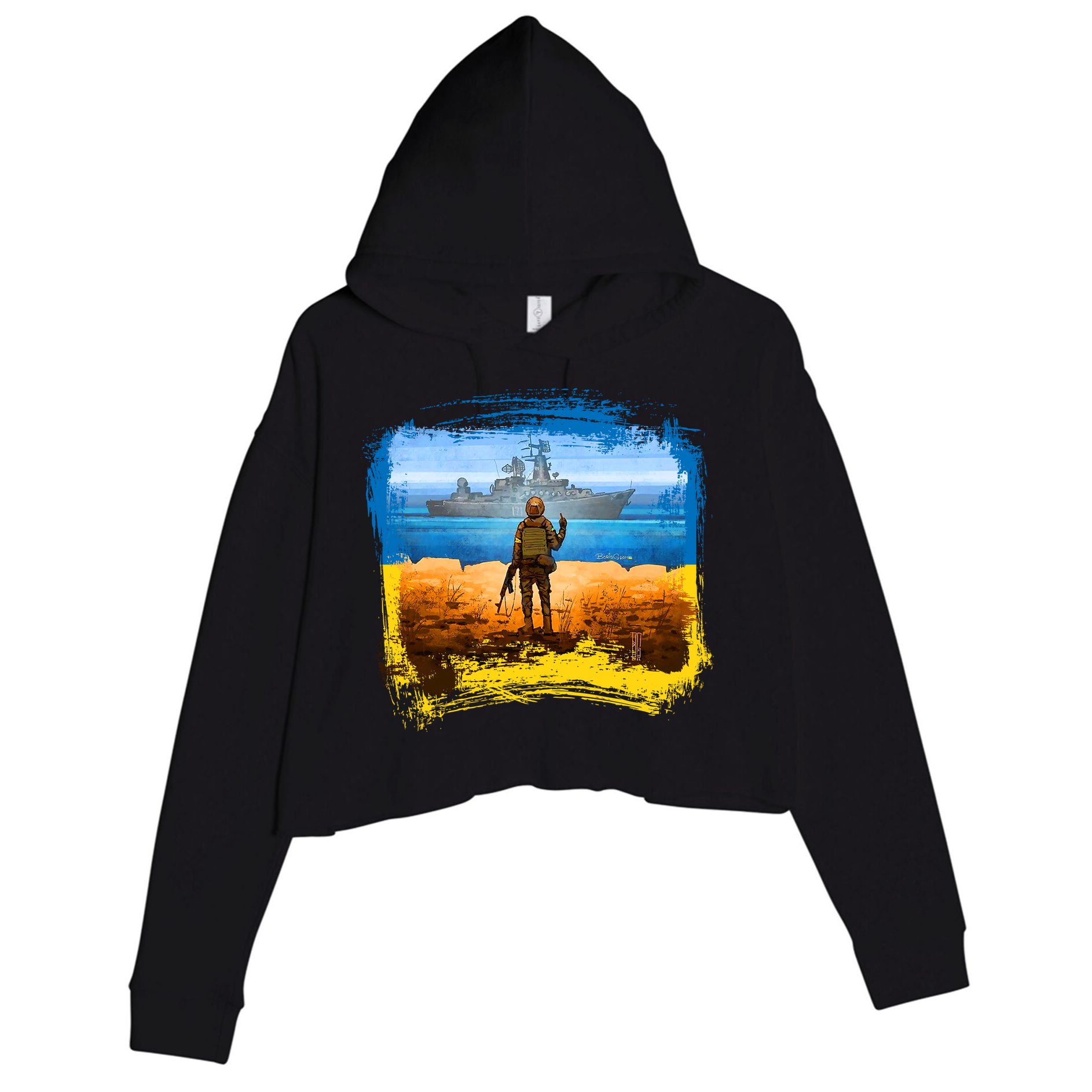 Ukraine Vs Russian Warship Crop Fleece Hoodie