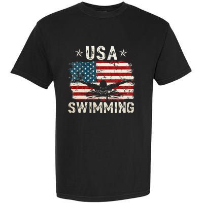 Usa Vintage Swimming Team Retro Support Usa Garment-Dyed Heavyweight T-Shirt