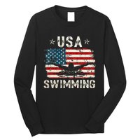 Usa Vintage Swimming Team Retro Support Usa Long Sleeve Shirt